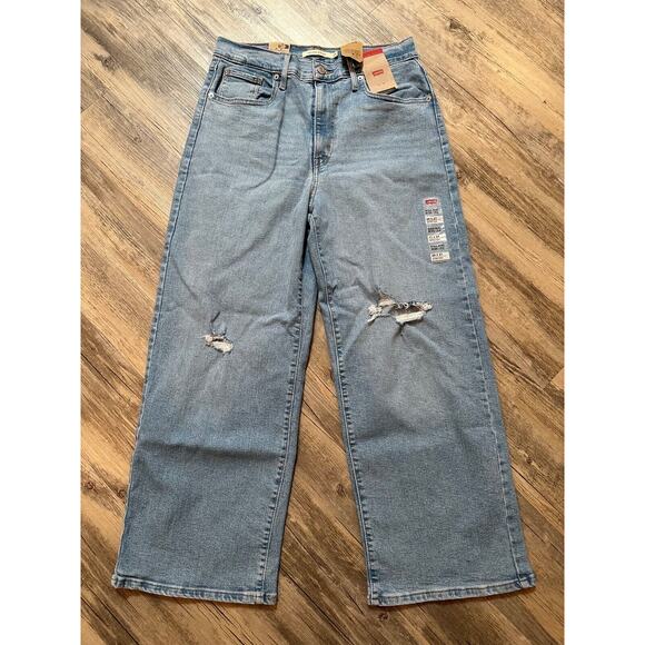 Levis High Rise Wide Leg Jeans Tag Size 29x27 Womens Blue Denim Distressed - Picture 1 of 8